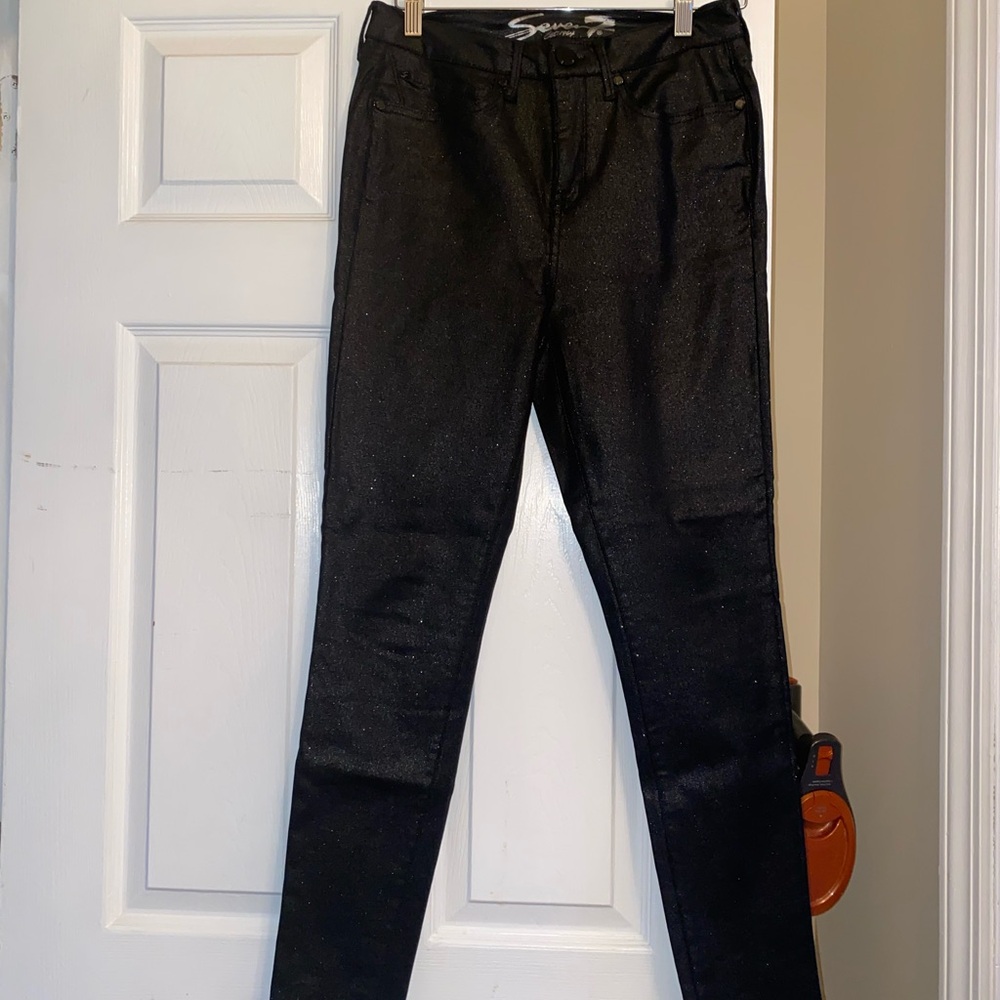 Seven7 Black Sparkle Skinny Jeans